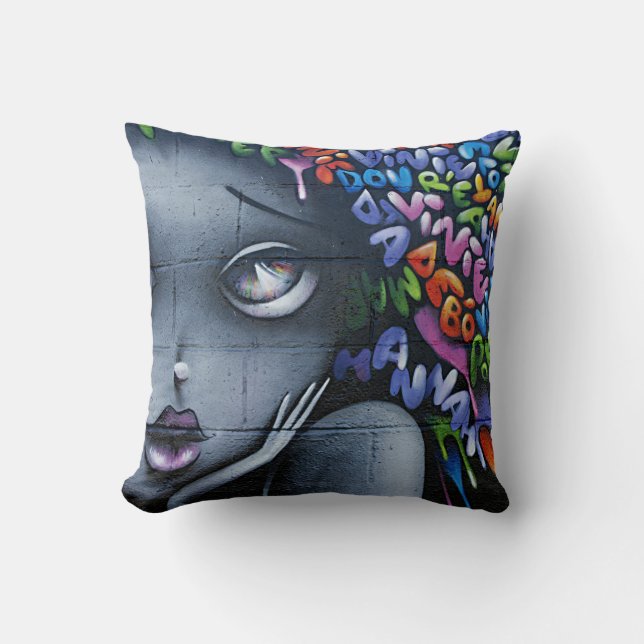 Cute Fairy Graffiti Throw Pillow (Front)