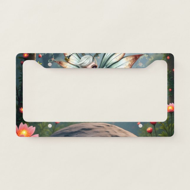 Cute Fairy Guardian in Magical Forest  License Plate Frame (Front)