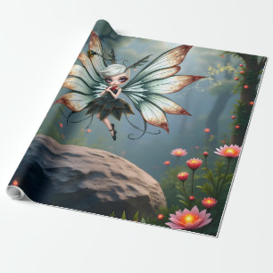 Cute Fairy Guardian in Magical Forest Wrapping Paper