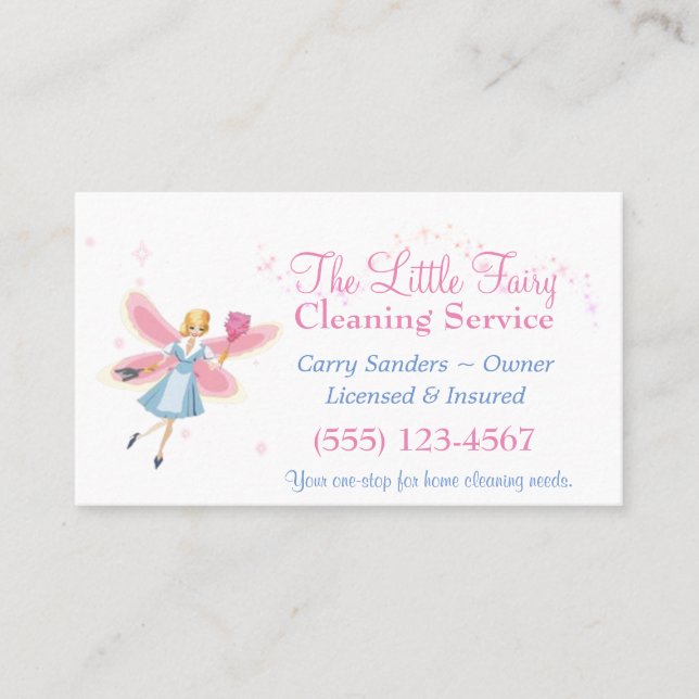 Cute Fairy House Cleaning Service Business Card (Front)