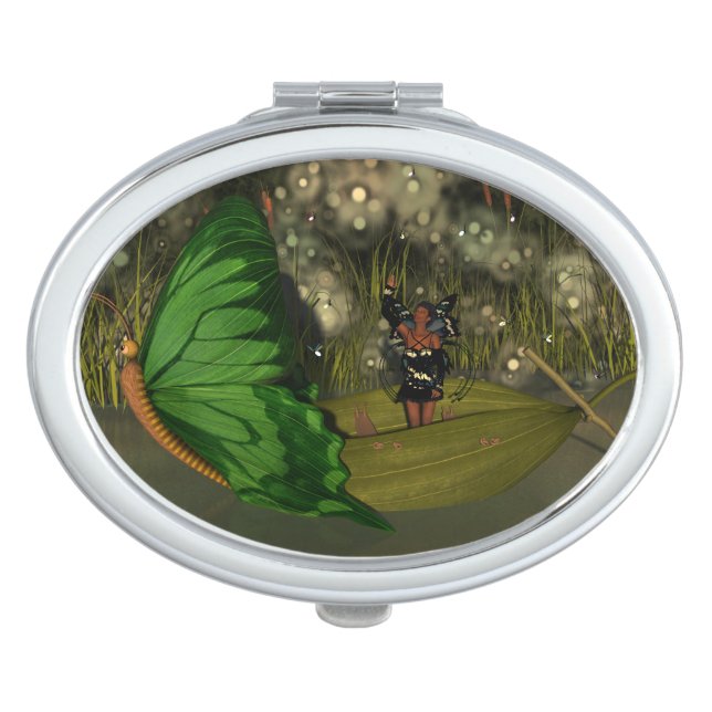 Cute Fairy in Boat with Fireflies Compact Mirror (Front)