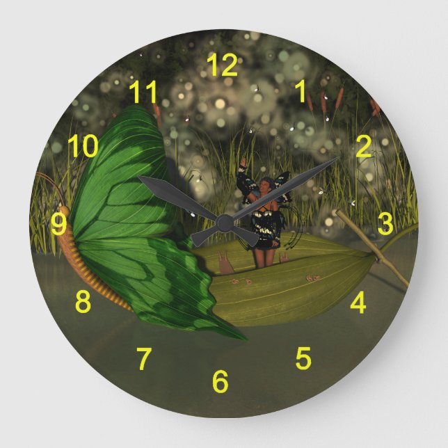 Cute Fairy in Boat with Fireflies Large Clock (Front)