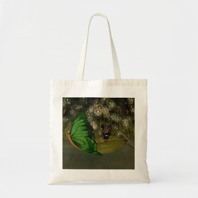 Cute Fairy in Boat with Fireflies Tote Bag (Front)