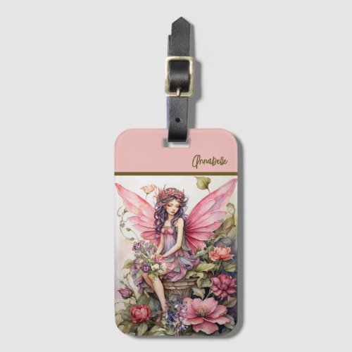  Cute Fairy in Pink Meadow Luggage Tag