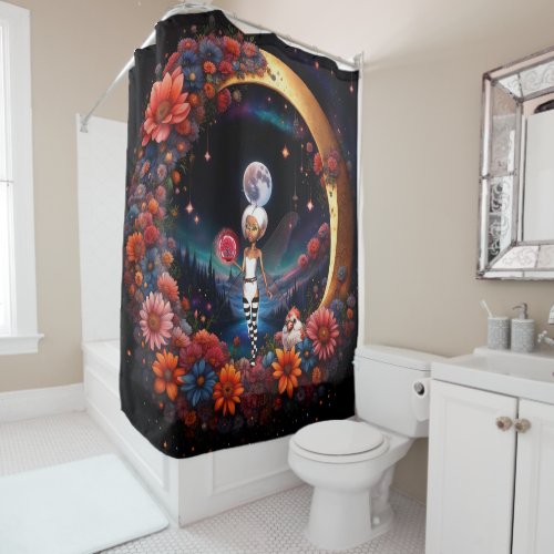 Cute fairy in the moon light  shower curtain