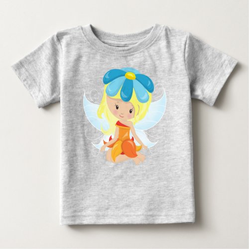 Cute Fairy Magic Fairy Blonde Hair Flowers Baby T_Shirt