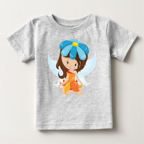 Cute Fairy Magic Fairy Brown Hair Flowers Baby T_Shirt