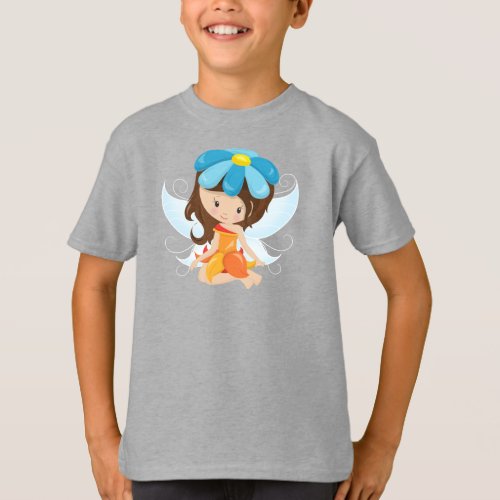 Cute Fairy Magic Fairy Brown Hair Flowers T_Shirt