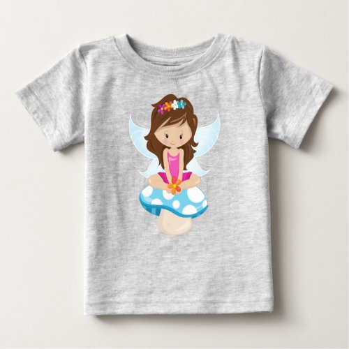 Cute Fairy Magic Fairy Brown Hair Mushroom Baby T_Shirt