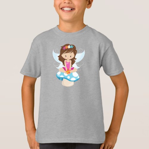 Cute Fairy Magic Fairy Brown Hair Mushroom T_Shirt