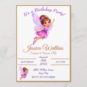 Cute Fairy Magical Purple Birthday Girl Custom Invitation