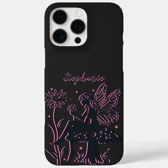 Cute Fairy Mushroom and Flower Black & Pink Case-Mate iPhone Case (Back)