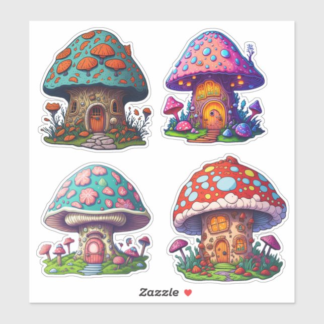 Cute Fairy Mushroom House Sticker (Sheet)
