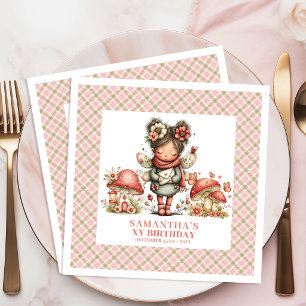 Cute Fairy Mushroom Pink Floral Birthday Party   Paper Dinner Napkins