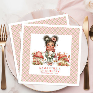 Cute Fairy Mushroom Pink Floral Birthday Party  Paper Dinner Napkins