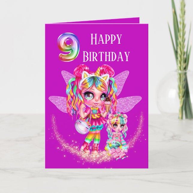 Cute fairy ninth birthday rainbow anime magic card (Front)
