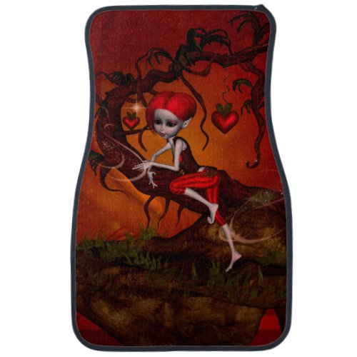 Cute fairy on a fantasy tree with hearts car floor mat