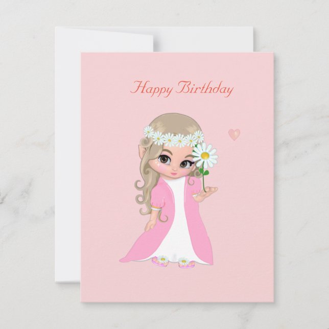 Cute Fairy on Light Pink Birthday Card (Front)