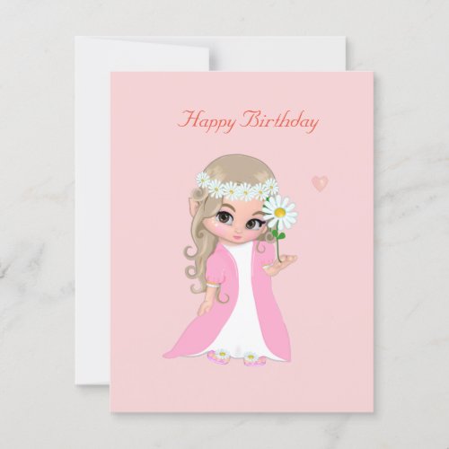 Cute Fairy on Light Pink Birthday Card