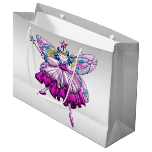 Cute Fairy on Silver Large Gift Bag