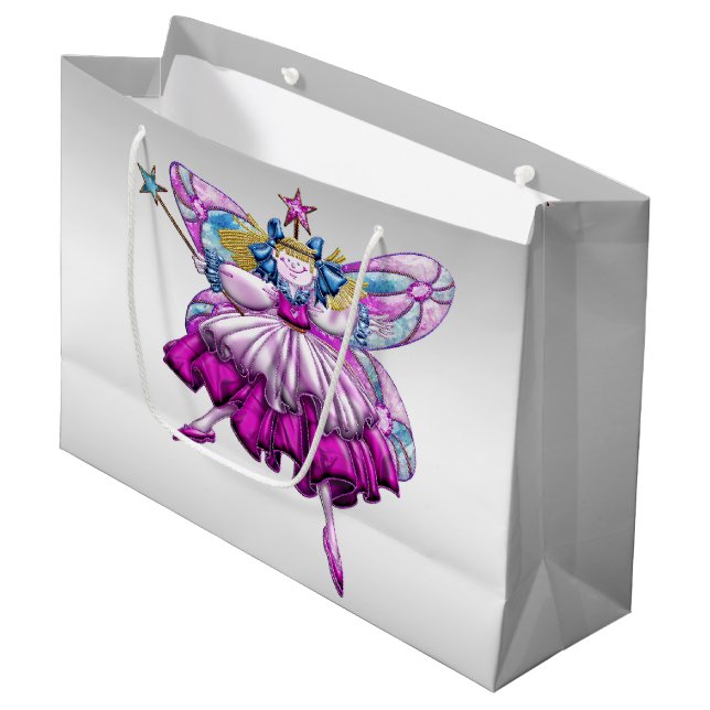 Cute Fairy on Silver Large Gift Bag (Front Angled)