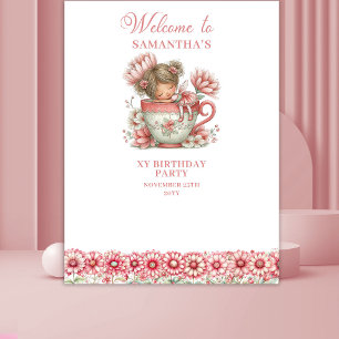 Cute Fairy Pastel Floral 1st Birthday Backdrop