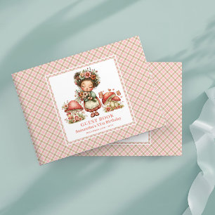 Cute Fairy Pink Floral Girl Birthday Guest Book