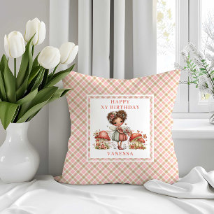 Cute Fairy Pink Floral Girl Birthday Throw Pillow