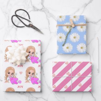 Cute Fairy, Pink Heart and Daisy Flowers