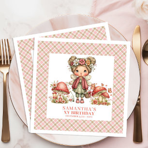 Cute Fairy Pink Mushroom Floral Birthday Party  Paper Dinner Napkins