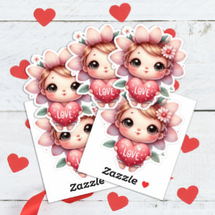 Cute Fairy Pink Red Heart Love Valentine's Day Sticker