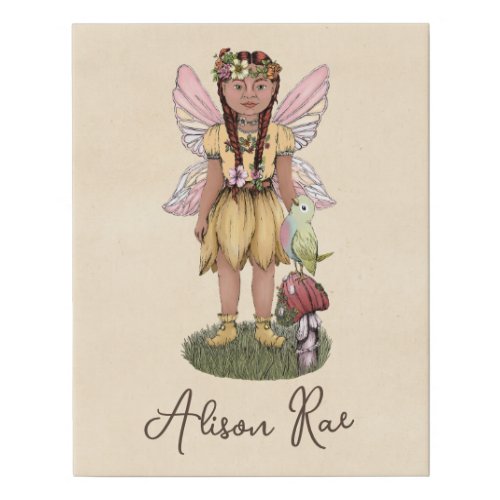 Cute Fairy Princess and Mushroom Illustration  Faux Canvas Print