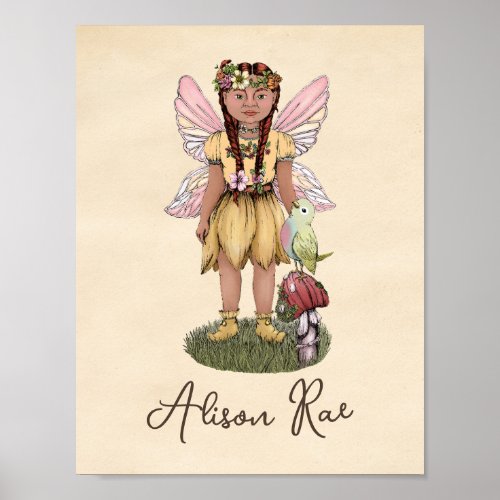 Cute Fairy Princess and Mushroom Illustration  Poster