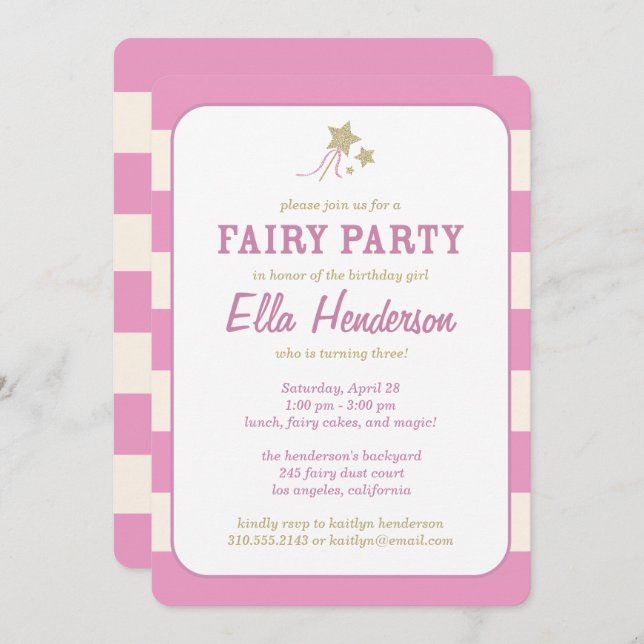 Cute Fairy Princess Birthday Party Invitations (Front/Back)