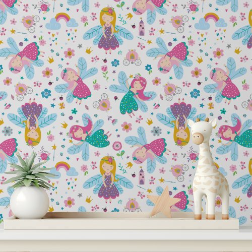 Cute Fairy Princess Girl Modern Kids Pattern Wallpaper