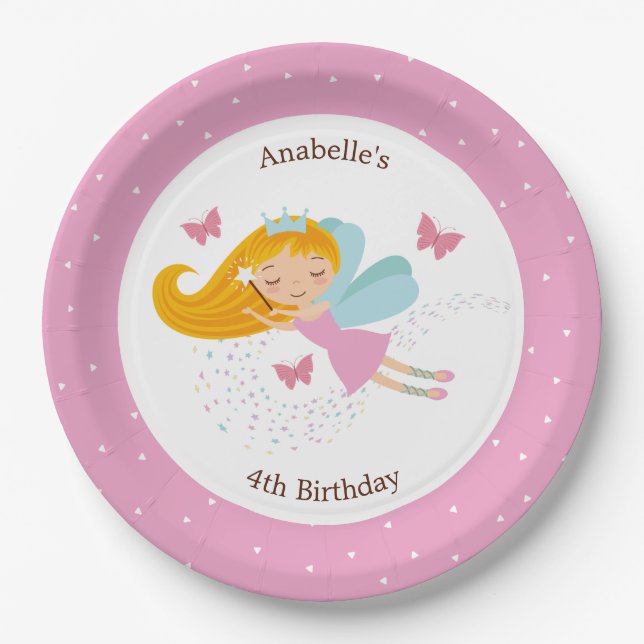 Cute Fairy Princess Girl's Birthday Paper Plates (Front)