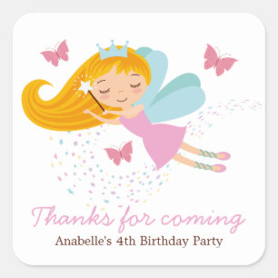 Cute Fairy Princess Girls Birthday Square Sticker
