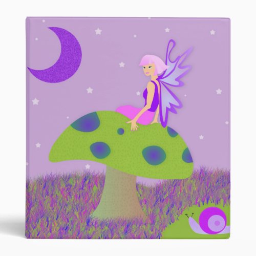 Cute Fairy Princess on Mushroom w Snail _ Purple Binder