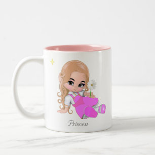 Cute Fairy Princess with Daisy Flower Two-Tone Coffee Mug