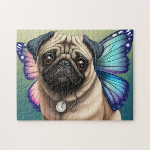 Cute Fairy Pug Dog With Butterfly Wings Jigsaw Puzzle