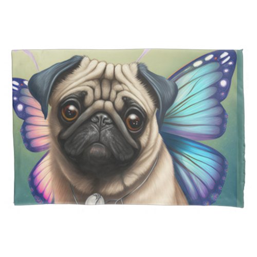 Cute Fairy Pug Dog With Butterfly Wings  Pillow Case