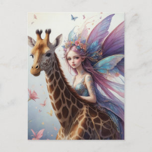 Cute Fairy Rides a Giraffe Postcard