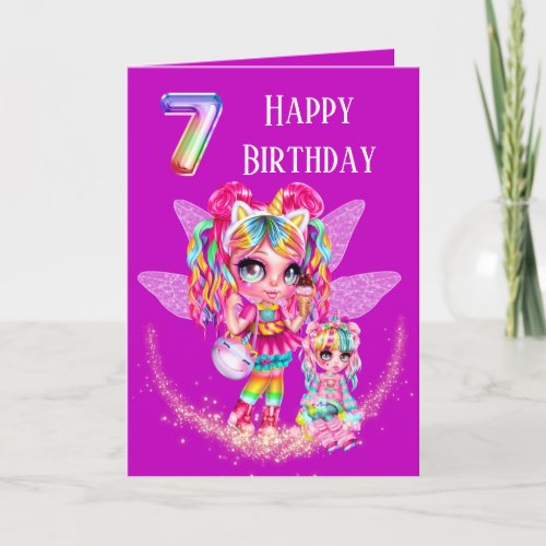 Cute fairy seventh birthday rainbow anime magic card