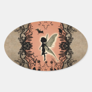 Cute fairy silhouette with glowing shine, oval sticker