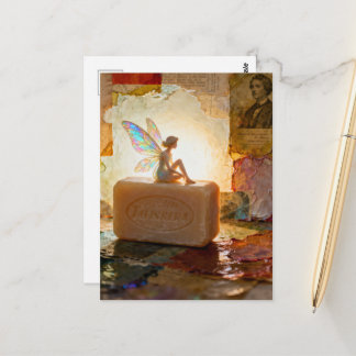 Cute Fairy Sitting on a Bar of Soap Collage Postcard