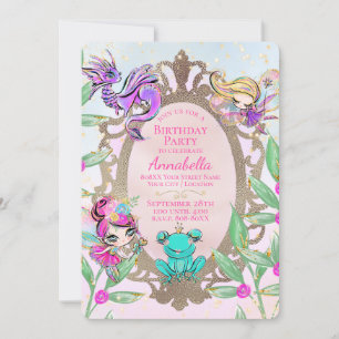Cute Fairy Tale Garden Fairies with Gold Mirror Invitation