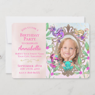 Cute Fairy Tale Garden Fairies with Mirror Photo Invitation