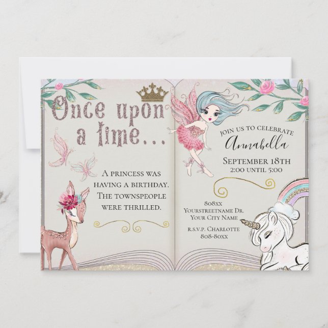Cute Fairy Tale Glitter Fairy Garden Invitation (Front)
