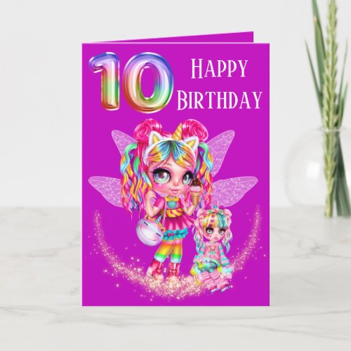 Cute fairy tenth birthday rainbow anime magic card