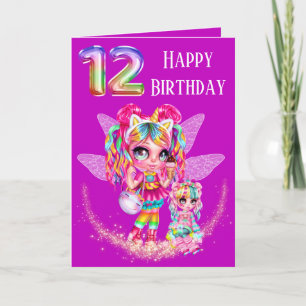Cute fairy twelfth birthday rainbow anime magic card